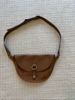 Banana Republic Brown Leather & Suede Crossbody Belt Bag with Brass Ring